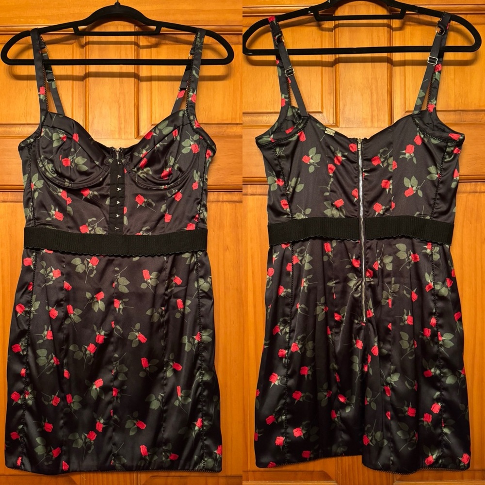 For Love And Lemons Black and Red Floral Mini Dress